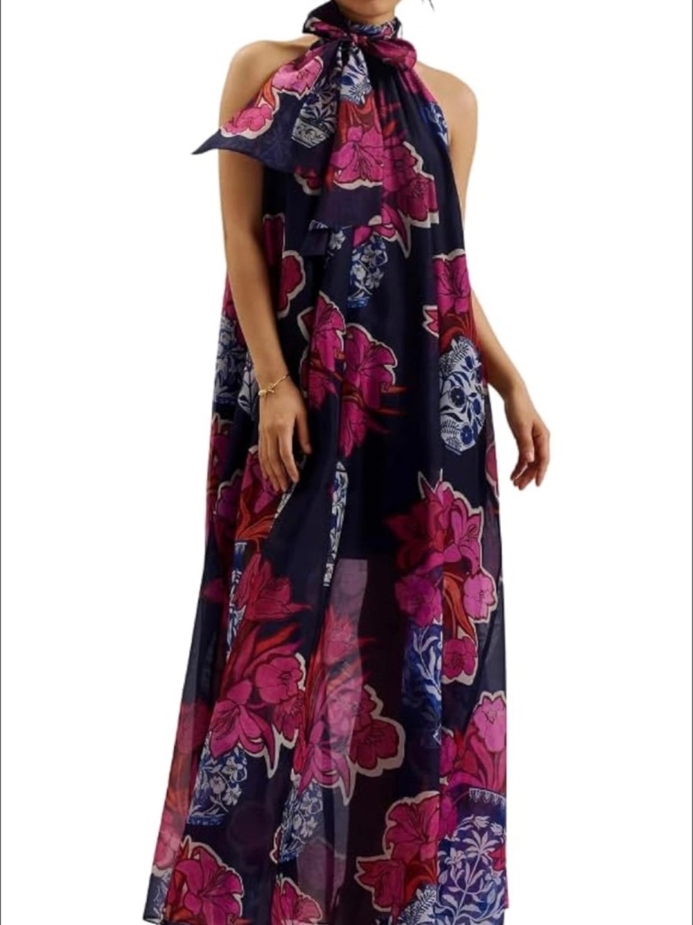 NWT Ted Baker Kinosei printed Organza Maxi Dress Size Small